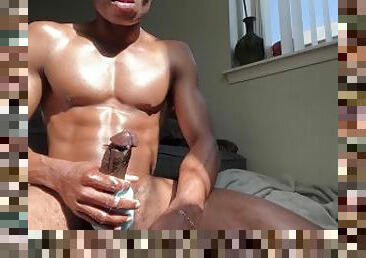 Hot black guy cums extra THICK creamy cumshot after jerking off in the sun