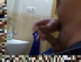 Close up jerking in a office toilet with a lot of cum