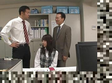 Guys in suits fuck this shy looking Japanese office girl in hardcore modes