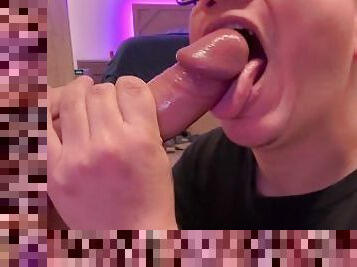 Sucking this big tipped dick slowly with my fat lips!
