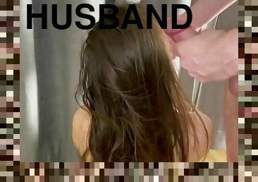 The husband masturbates in his hair in the shower and in theirs.