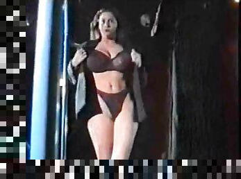 Linsey on stage at 1990s strip show on the Sunset Strip in Soho