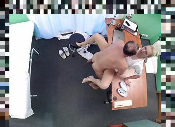 Hot blonde nurse warms up to the angered doctor she works for