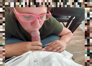 Milf Mskinky Sucks A Cock Under The Table Ends With A Load Of Cum On