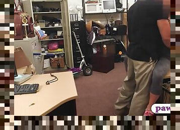 Tight blonde drilled by pawn dude in the back office