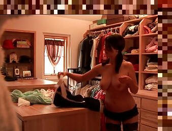 Chrissy Marie puts on lingerie on hidden camera