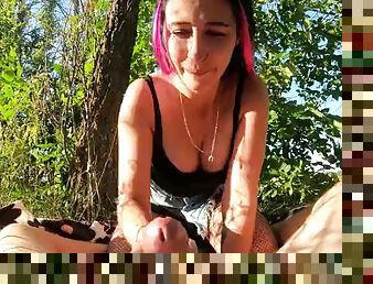 PAWG emo brunette teen fucked outdoors - POV