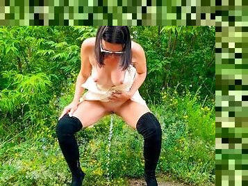 High heels pissing in public from hot milf