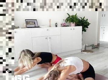 Naked lesbian yoga at home