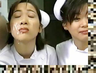 Japanese nurses sucking and swallowing