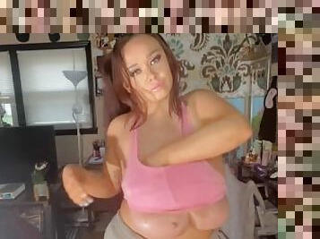 Huge tits bust outta sports bra during jumping jacks