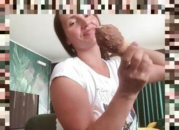 Milf woman eats ice cream not sexual way