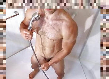 Fitness trainer exposed in a gay porn during his showering.