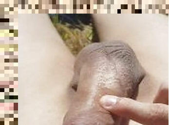 Hot outside in nice summer day with hot cock awesome handjob