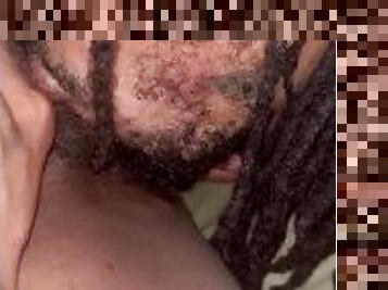 Light skin dread with face tattoos drinks Ebony hair salon manager’s wet pussy