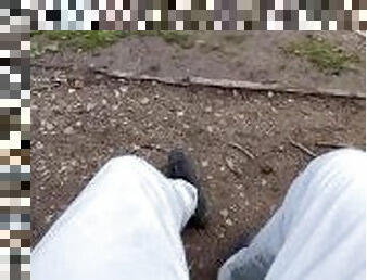 Giving a dog walker an eye full of my trackie bulge - public exhibitionist - visible penis line