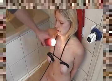 Teen slut fisted in bondage and pissed on