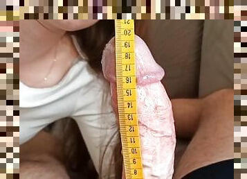 Girlfriend measuring Big White Cock 20CM Handjob POV