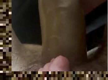 Tranny takes 9in dildo deep