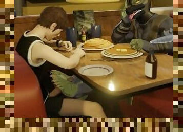 Denny's under the table footjob - 3D furry animation