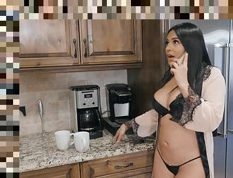 Latina babe in black lingerie is set to devour the man's penis harder than planned