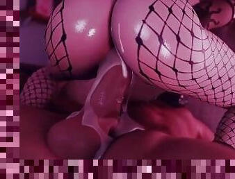 A slutty in fishnet suit riding big cock