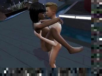 Outside by the fountain holding her (Sims 4 Short Story)