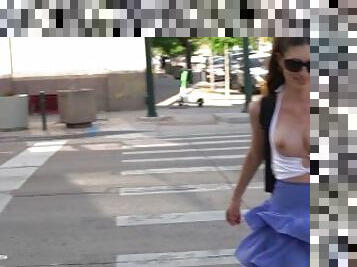 Exposing tits and pussy to strangers on a hot summer day!