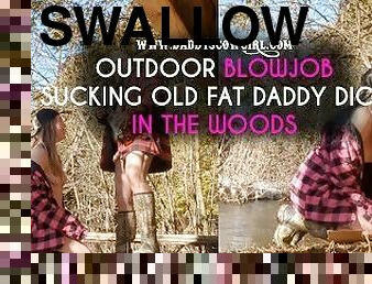 Blonde redneck countrygirl sucks old DADDY DICK and swallows cum outdoors  DADDYSCOWGIRL