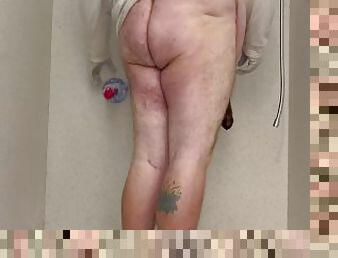 Fat hairy fem boy shoves 20 inch giant dildo up his ass in the shower