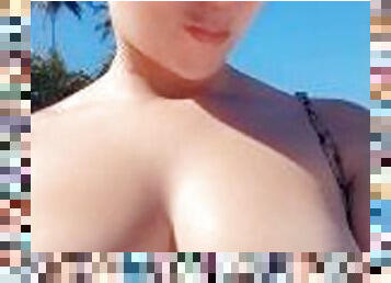 tetas-grandes, público, babes, recopilación, playa, pelirroja, bikini