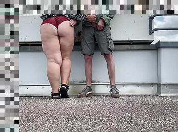 Spanking My Mother In Laws Gorgeous Fat Ass While She Jerks Off My Cock On The Top Of The Parking Lot