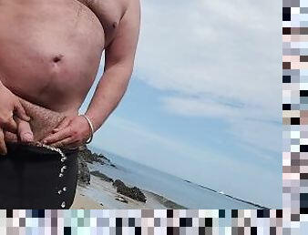 pisser, amateur, plage, belle, solo, bite