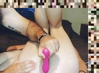 Watch him fuck my tight pussy with my favorite vibrator and spank me