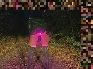 Flashlight in my ass - walking with anal plug in public
