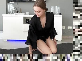 SEXY GIRL DOES YOGA IN A ROBE