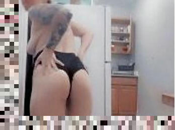 Awkward Shy But Horny Girl Does A Bit of a Striptease in Kitchen