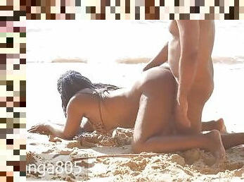 Ebony doggystyle at the beach fully naked