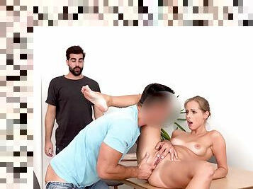 Slender girl filmed working another man's dick in harsh cuckold scenes