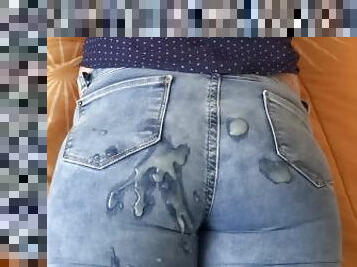 My husband's best friend cums on my ass with his jeans on after a mutual handjob
