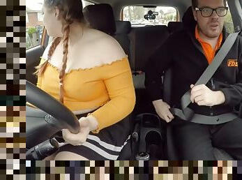 FAKEHUB - BBW amateur slut fucked by driving instructor outdoors in car