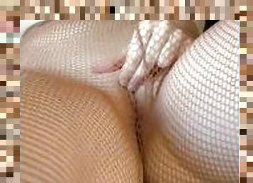Playing with my perfect pussy in fishnet stockings ????