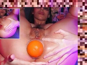 ANAL PLEASURES WITH ORANGE AND VIBRATOR (Gape, Hairy pussy, Huge toy, Hardcore, Close up, Teen)
