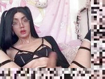 Trans goth girl playing with herself slow motion cumshot