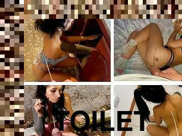 pissing, offentlig, amatør, par, slave, kjæreste-girlfriend, toalett, petite