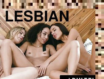 ADULT TIME - Alexis Tae enjoys a hot threesome with nasty poly lesbians Vanna Bardot and Anna Claire Clouds