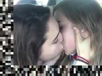 Two Sexy Teen Babes Kissing In Backseat Of Car