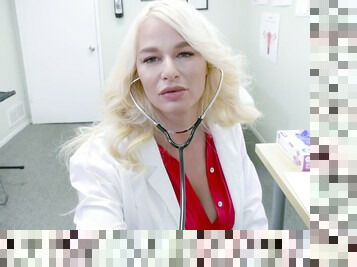 Blonde doctor shows off masturbating when alone in her office