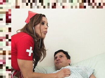 Chubby Francesca Le with big boobs riding her patient's dick