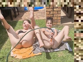 Two friends ANAL hosepipe water play